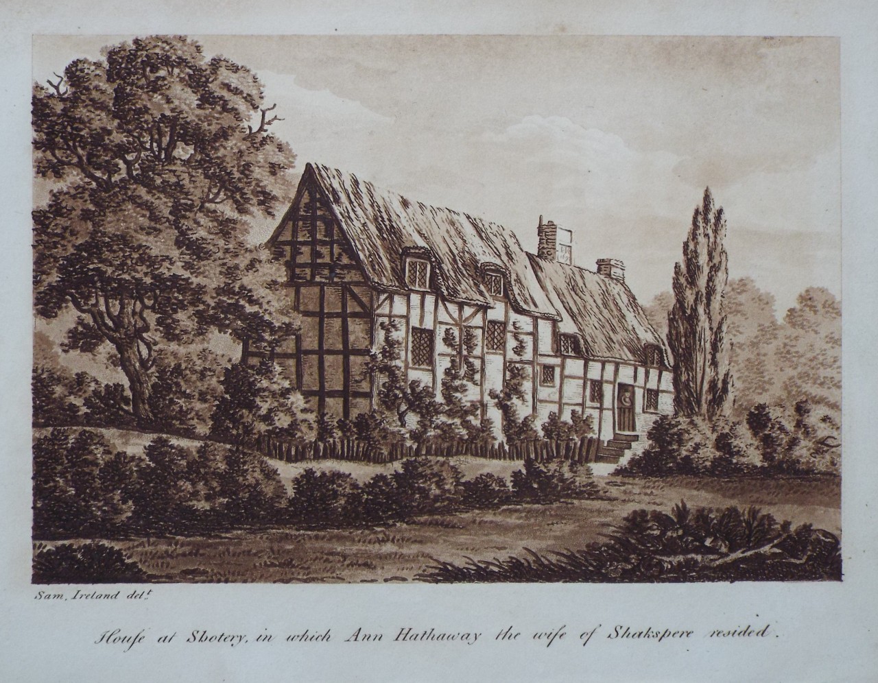 Aquatint - House at Shotery, in which Ann Hathaway the wife of Shakspere resided. - Ireland