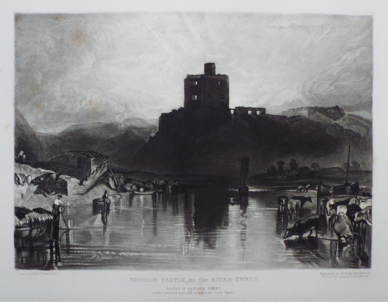 Mezzotint - Norham Castle, on the River Tweed. - Turner