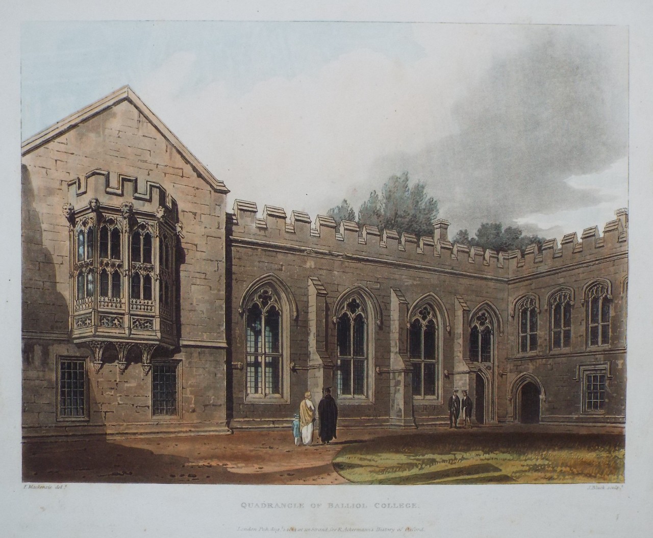 Aquatint - Quadrangle of Balliol College. - Bluck