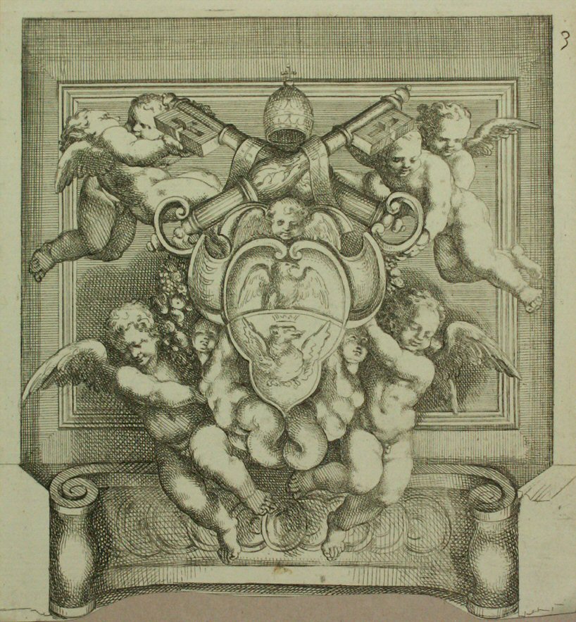 Etching - (Escutcheon with cherubs)