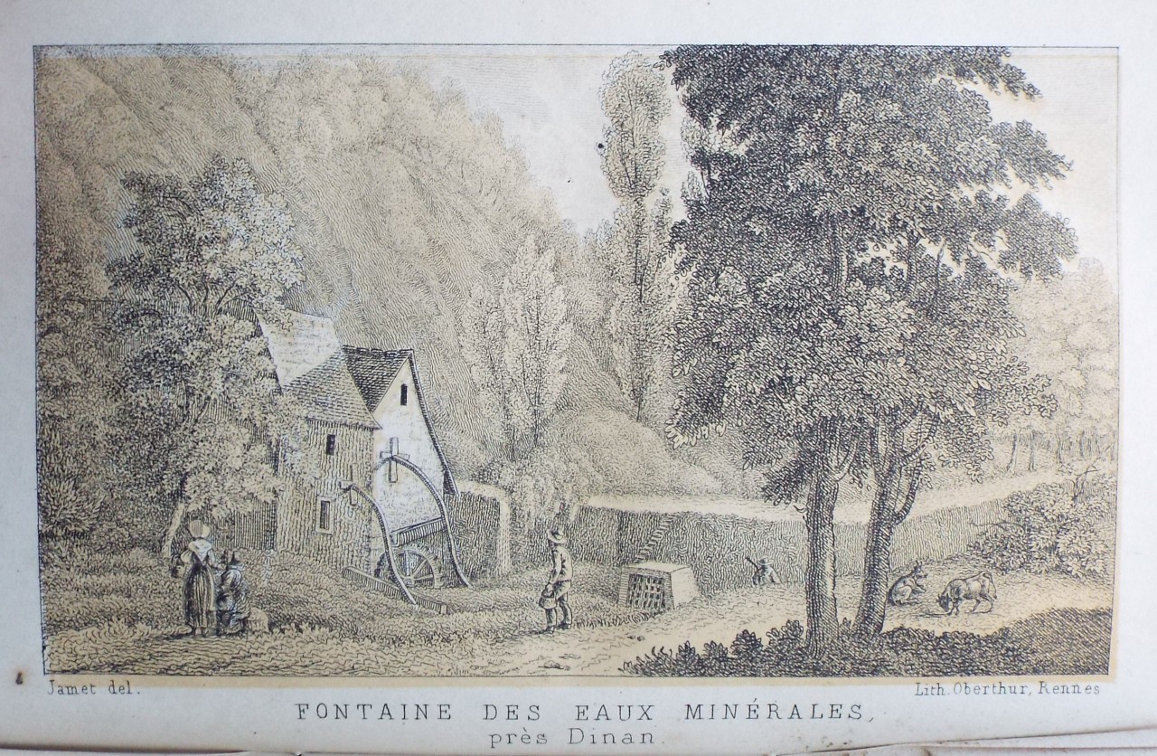 Lithograph - Fontaine de Eaux Minerales, pres Dinan. - Oberthur,