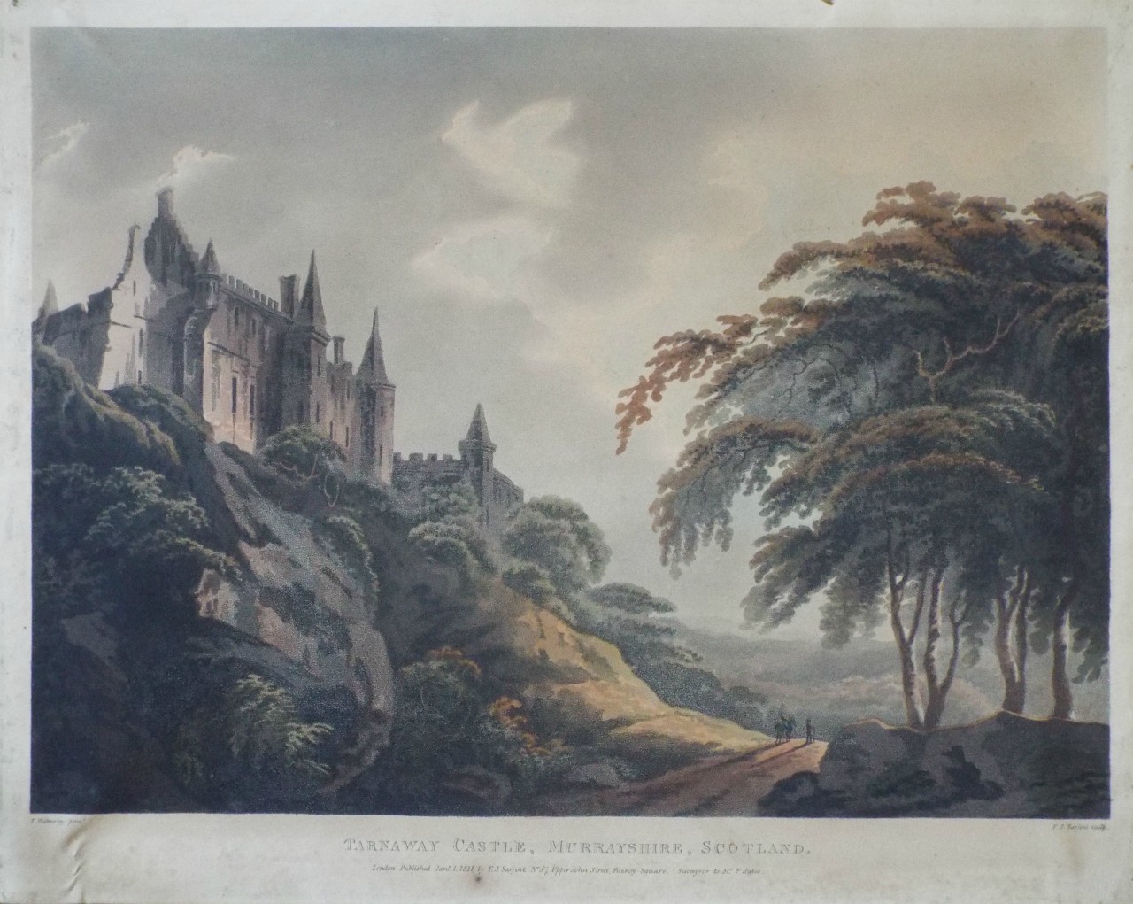 Aquatint - Tarnaway Castle, Murrayshire, Scotland. - Sarjent