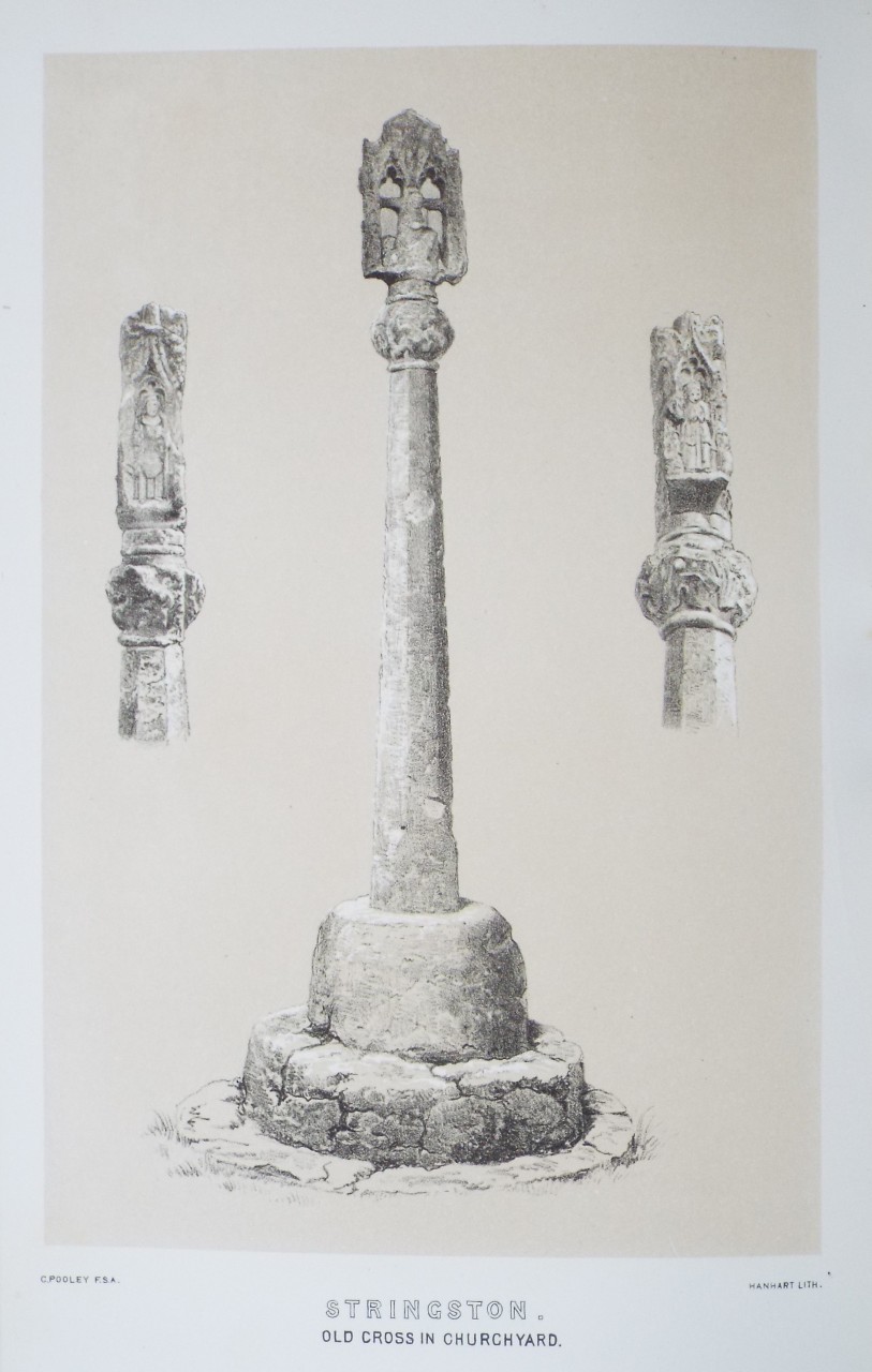 Lithograph - Stringston. Old Cross in Churchyard. - 