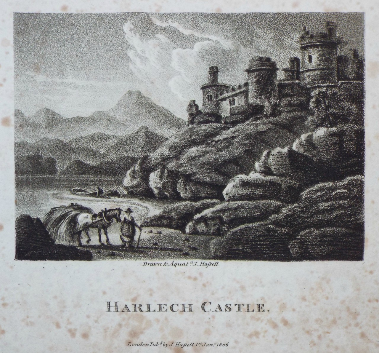 Aquatint - Harlech Castle. - Hassell