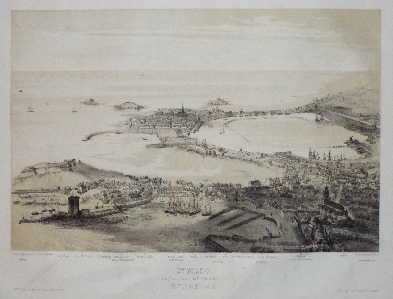 Lithograph - St. Malo, Vue prise au dessus du Port de Solidor en St. Servan