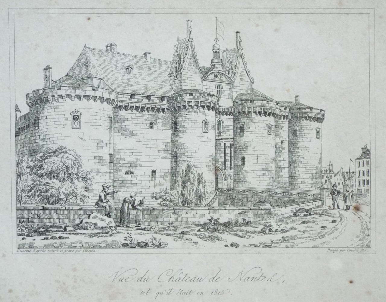 Etching - Vue du Chateau de Nantes tel qu'il etait en 1815. - 