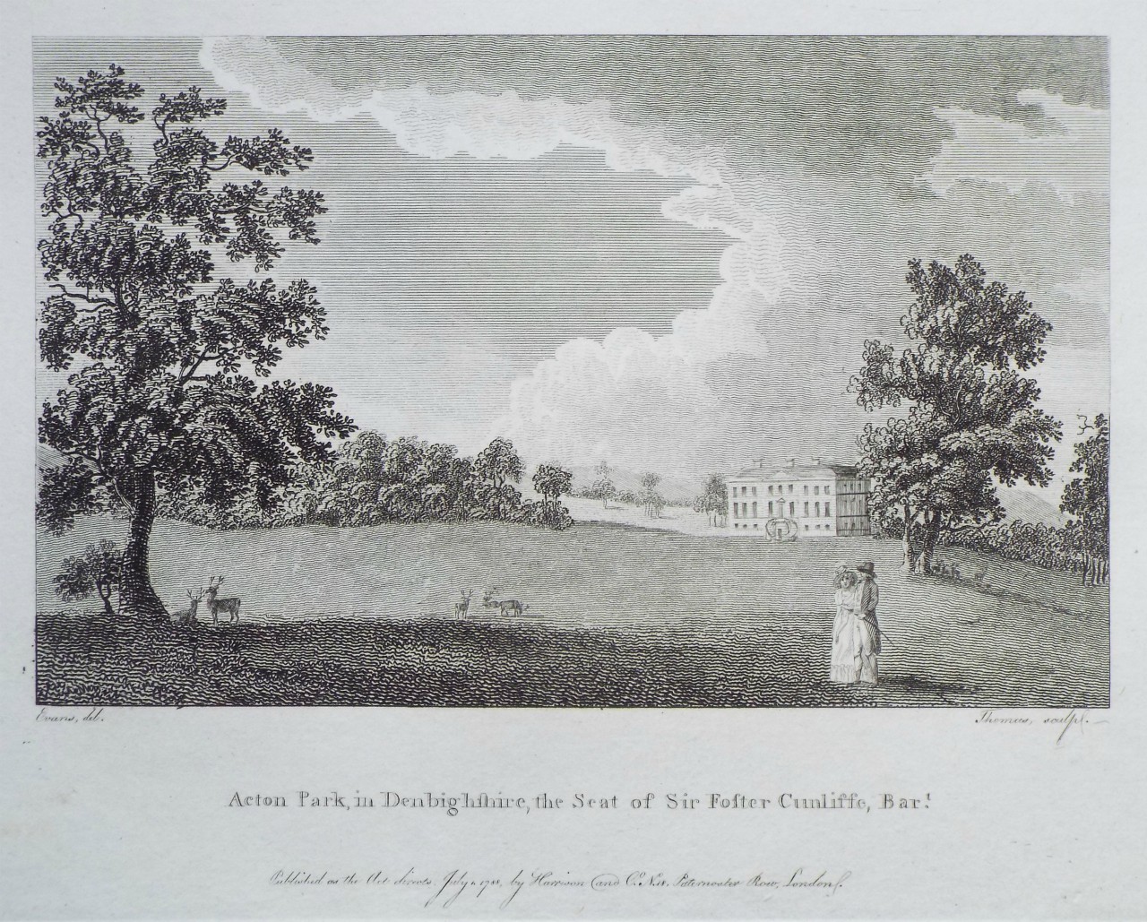 Print - Acton Park, in Denbighshire, the Seat of Sir Foster Cunliffe, Bart. - 