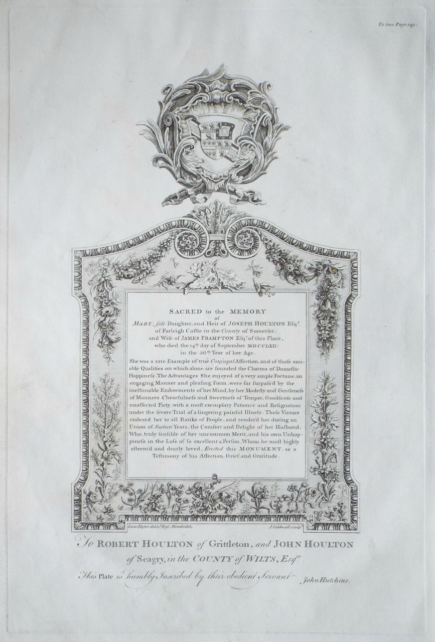 Print - Sacred to the Memory of Mary, sole daughter, and heir of Joseph Houltton Esqr. of Farleigh Castle... - Caldwall