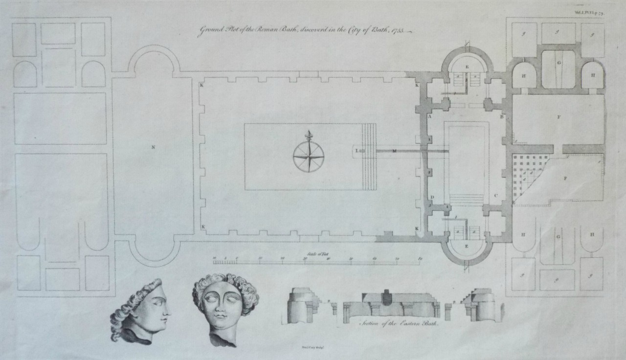Print - Grand Plot of the Roman Bath, discovered in the City of Bath, 1755. - Cary