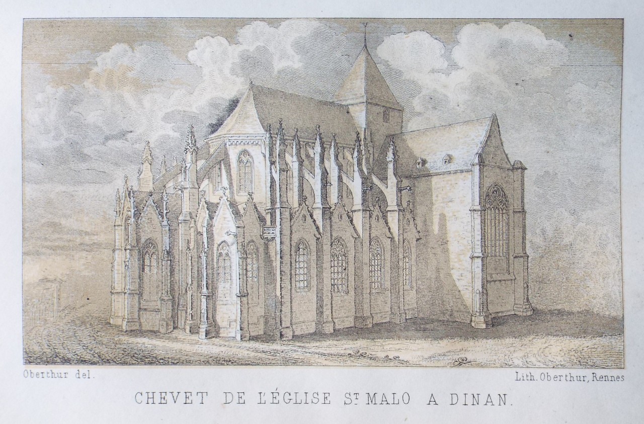 Lithograph - Chevet de l'Eglise St. Malo a Dinan. - Oberthur,