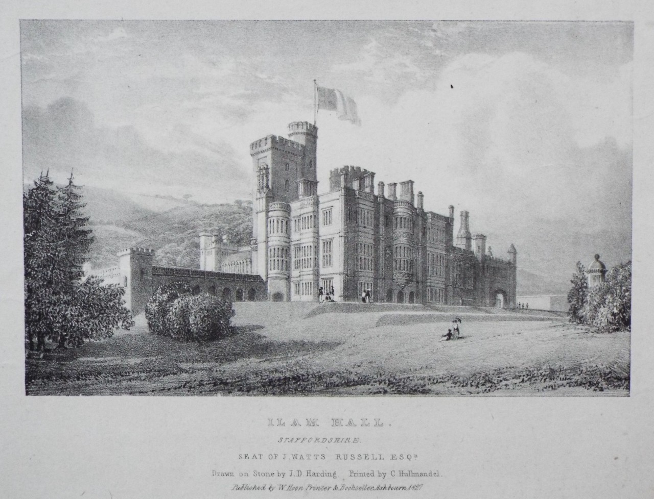 Lithograph - Ilam Hall, Staffordshire. Seat of J. Watts Russell Esqr. - Harding