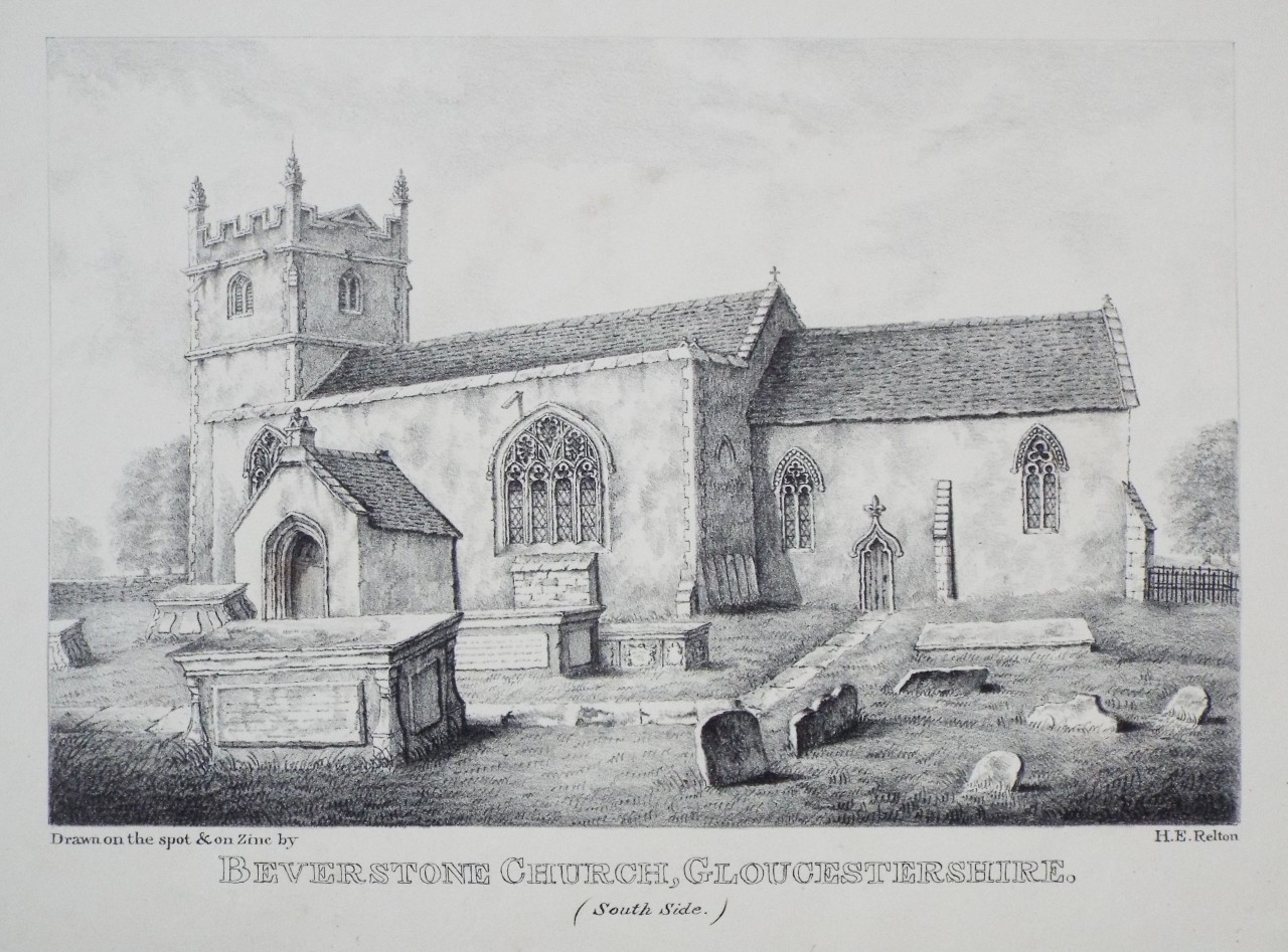 Zinc Lithograph - Beverstone Church, Gloucestershire. (South Side.) - Relton