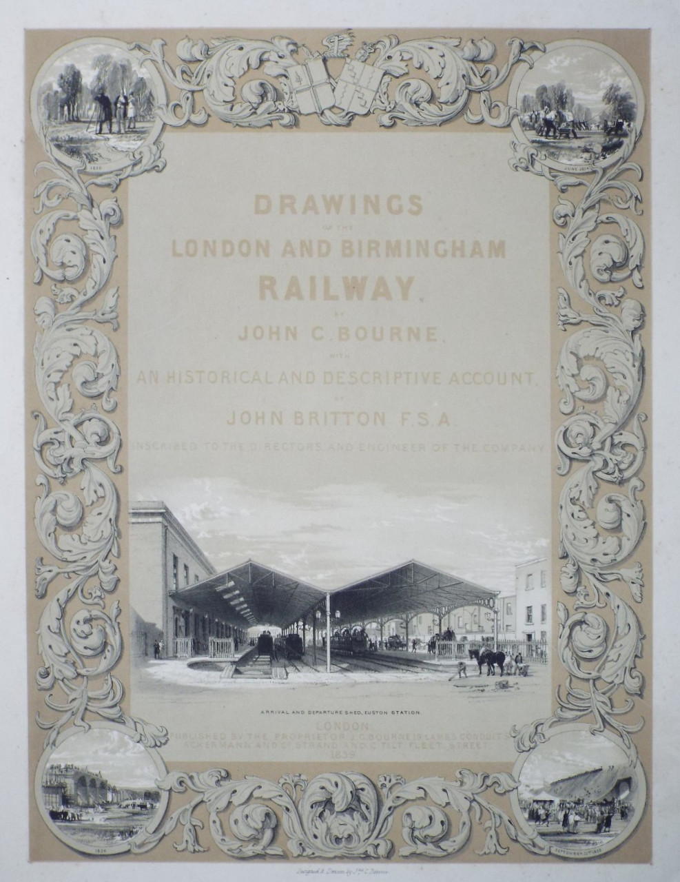 Lithograph - (Title page) Arrival and Departure Shed, Euston Station. - Bourne
