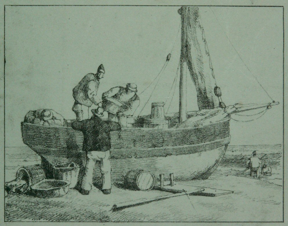 Lithograph - (Men & boat)