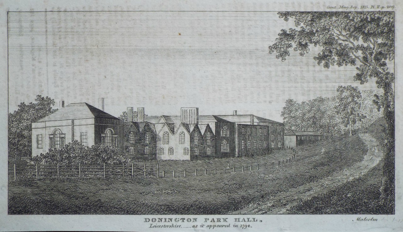 Print - Donington Park Hall. Lincolnshire. - as it appeared in 1794.