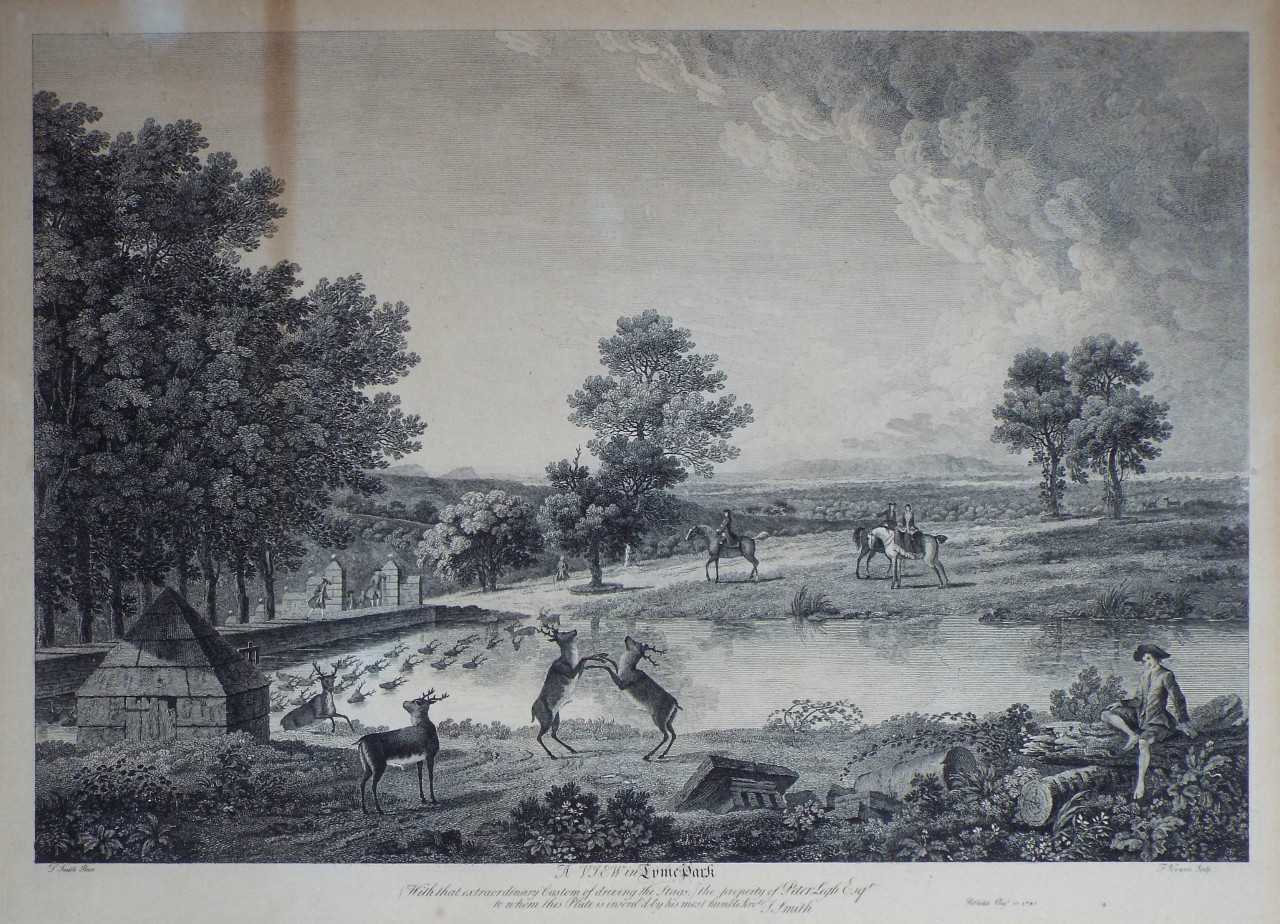 Print - A View in Lyme Park (with that extraordinary custom of driving the Stags,) the property of Peter Legh, Esqr. - Vivares
