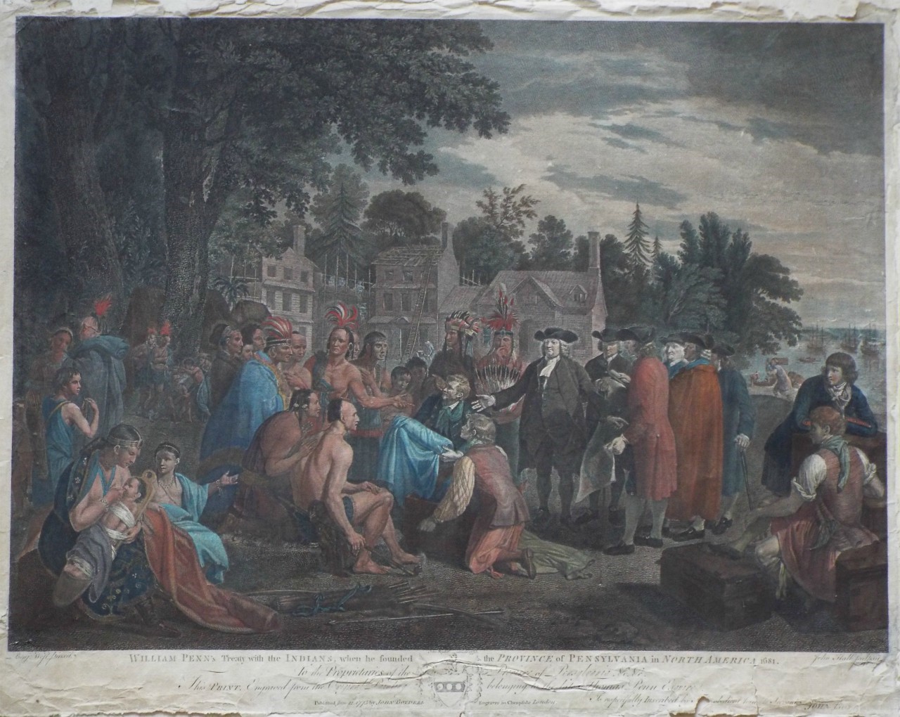 Print - William Penn's Treaty with the Indians, when he founded the province of Pensylvania in North America 1681. - Hall