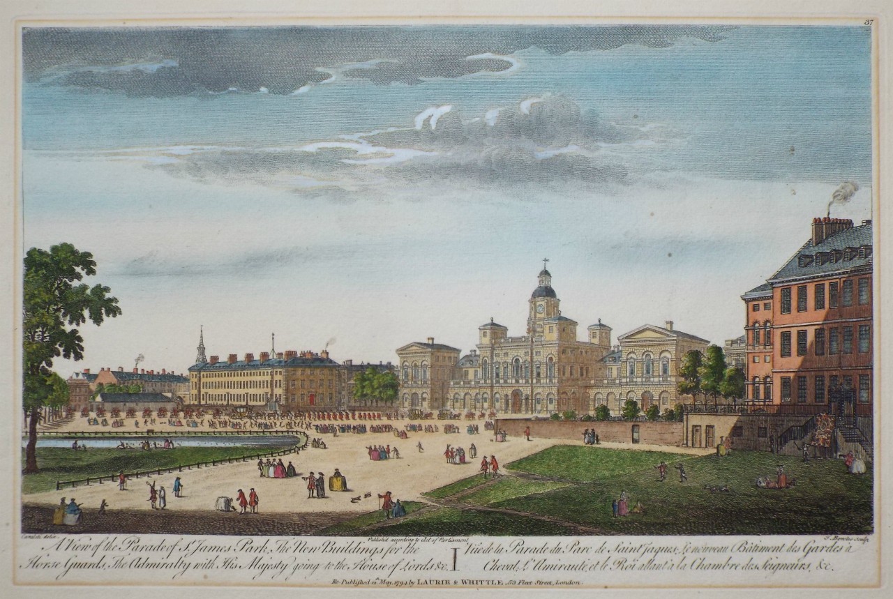 Print - A View of the Parade of St. James Park, The New Buildings for the Horse Guards, The Admiralty with His Majesty going to the House of Lords &c. - Bowles