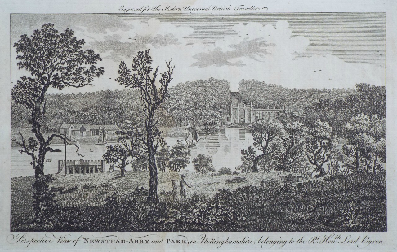Print - Perspective View of Newstead-Abby and Park, in Nottinghamshire; belonging to the Right Honble. Lord Byron.