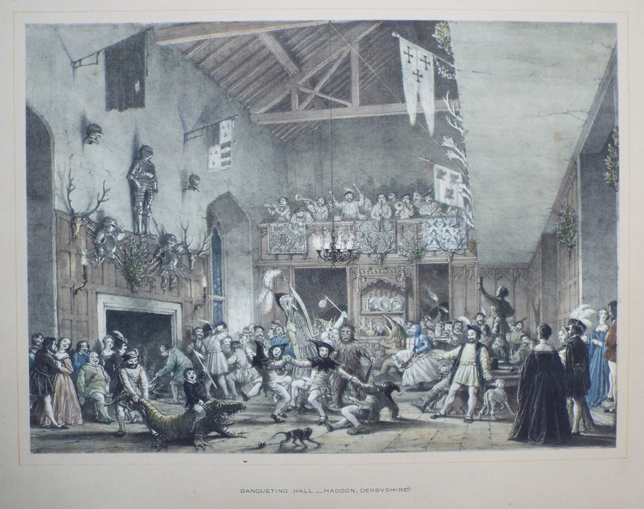 Lithograph - Banqueting Hall - Haddon, Derbyshire. - Nash