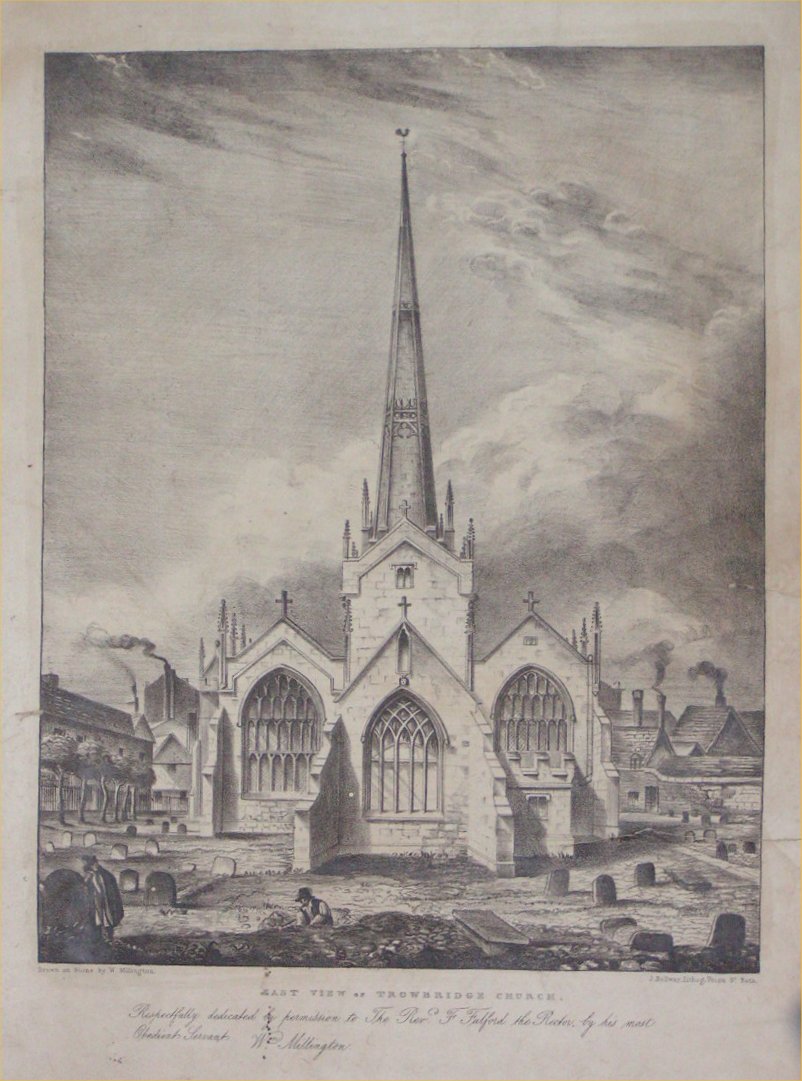 Lithograph - East View of Trowbridge Church - Holloway