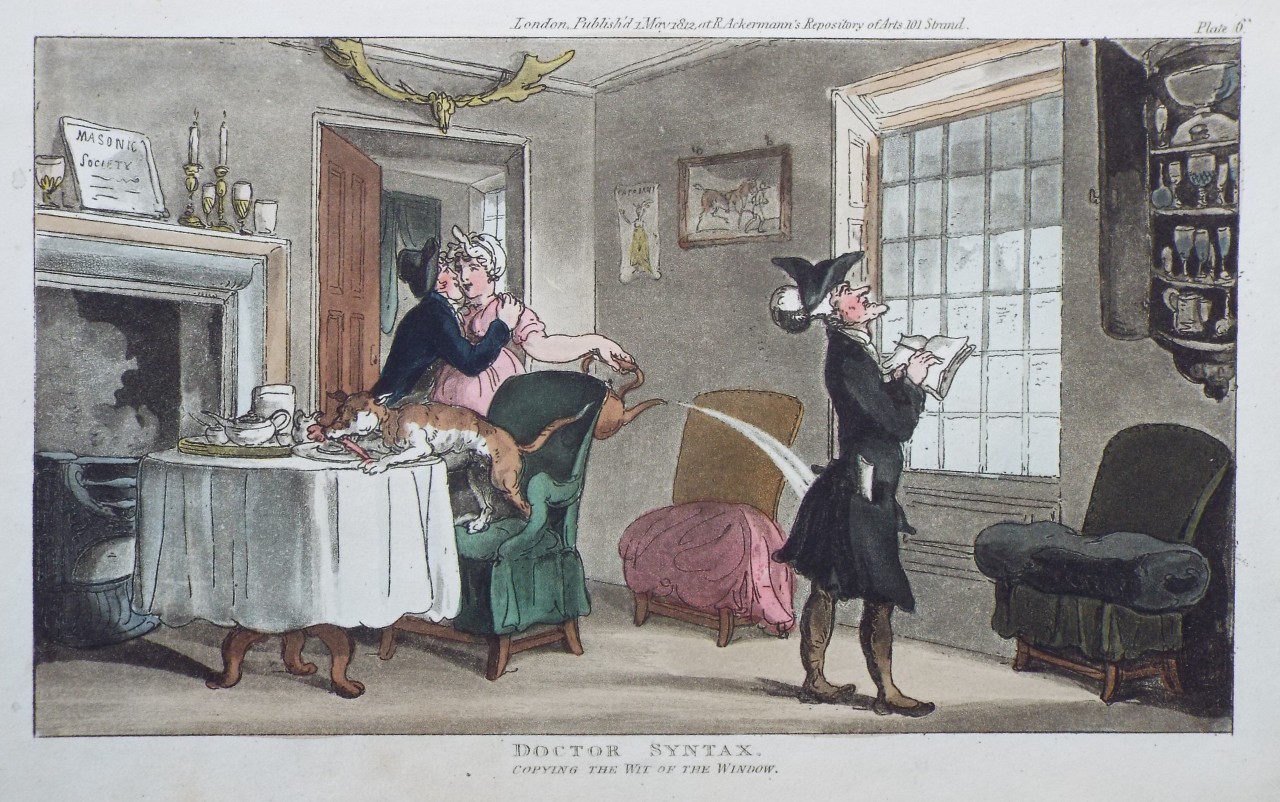 Aquatint - Doctor Syntax. Copying the Wit of the Window - Rowlandson