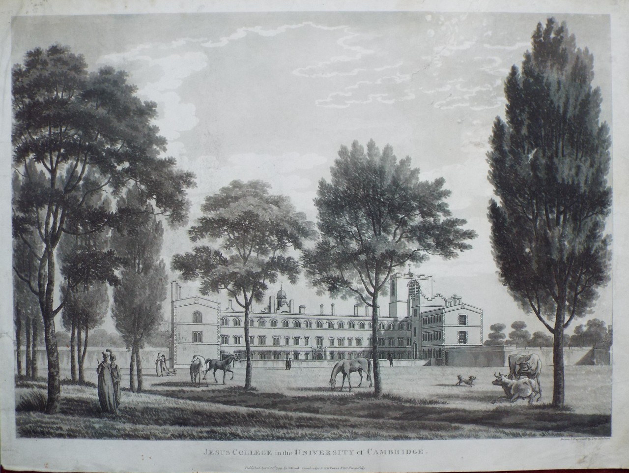 Aquatint - Jesus College in the University of Cambridge. - Malton