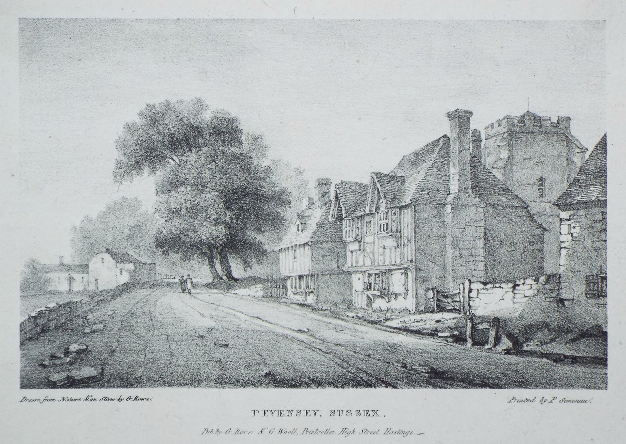 Lithograph - Pevensey, Sussex. - Rowe