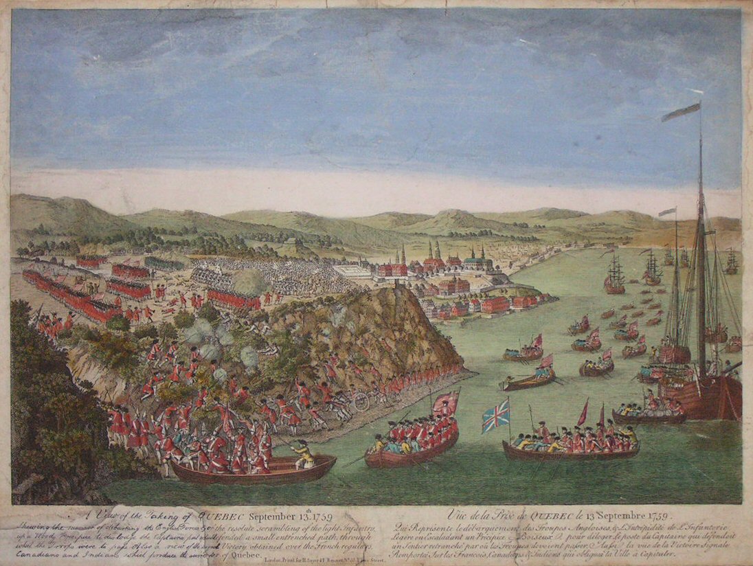Print - A View of the Taking of Quebec September 13th 1759 . Vue de la Prise de Quebec le 13 Septembre 1759