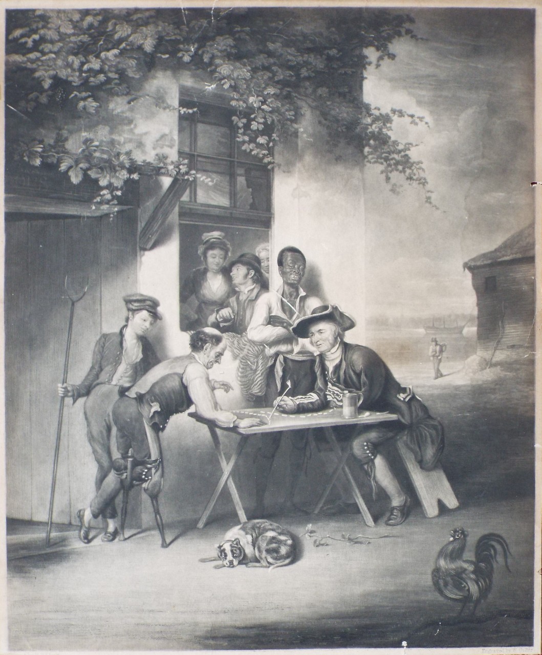 Mezzotint - The Battle of the Nile, Greenwich Pensioners disputing the line of Battle - Giller