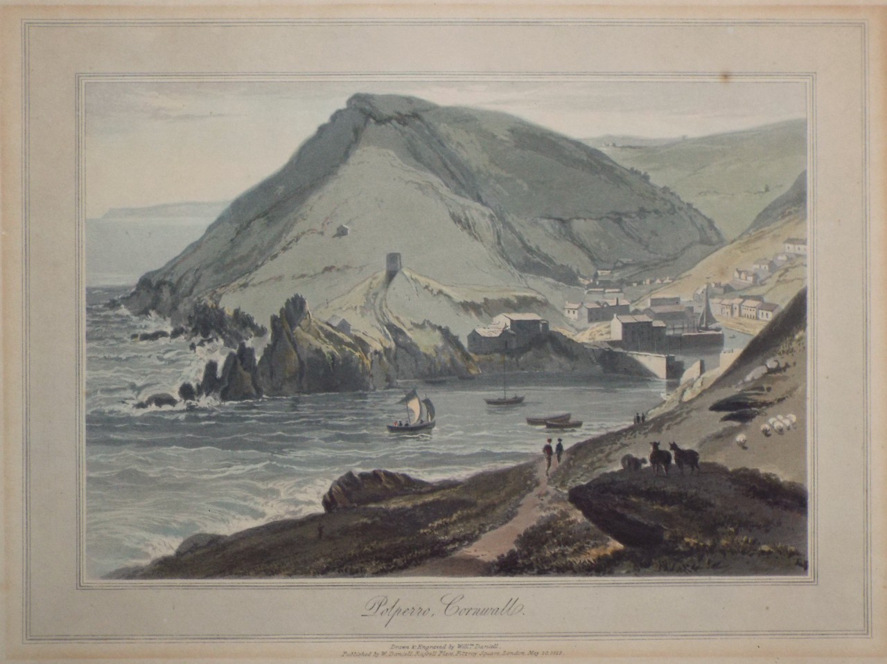 Aquatint - Polperro, Cornwall. - Daniell