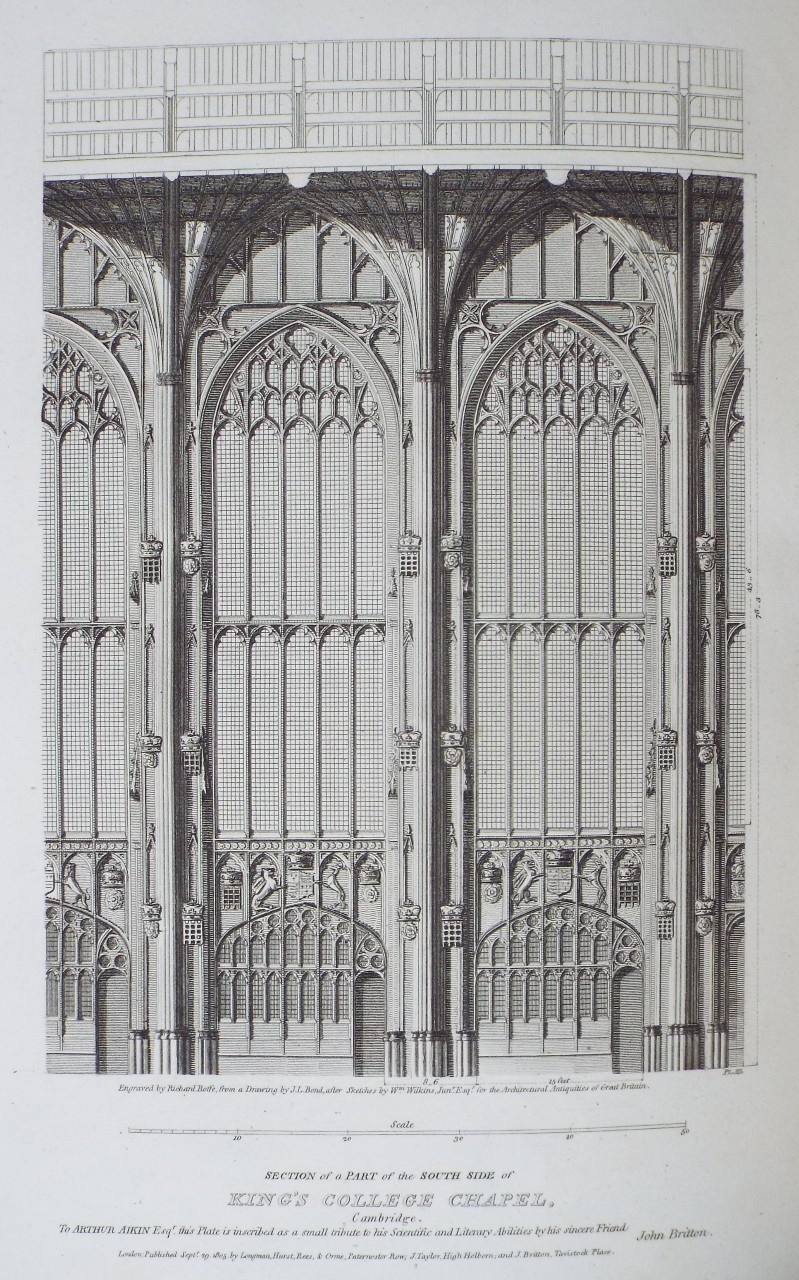 Print - Section of a part of th South Side of King's College Chapel, Cambridge. - Roffe