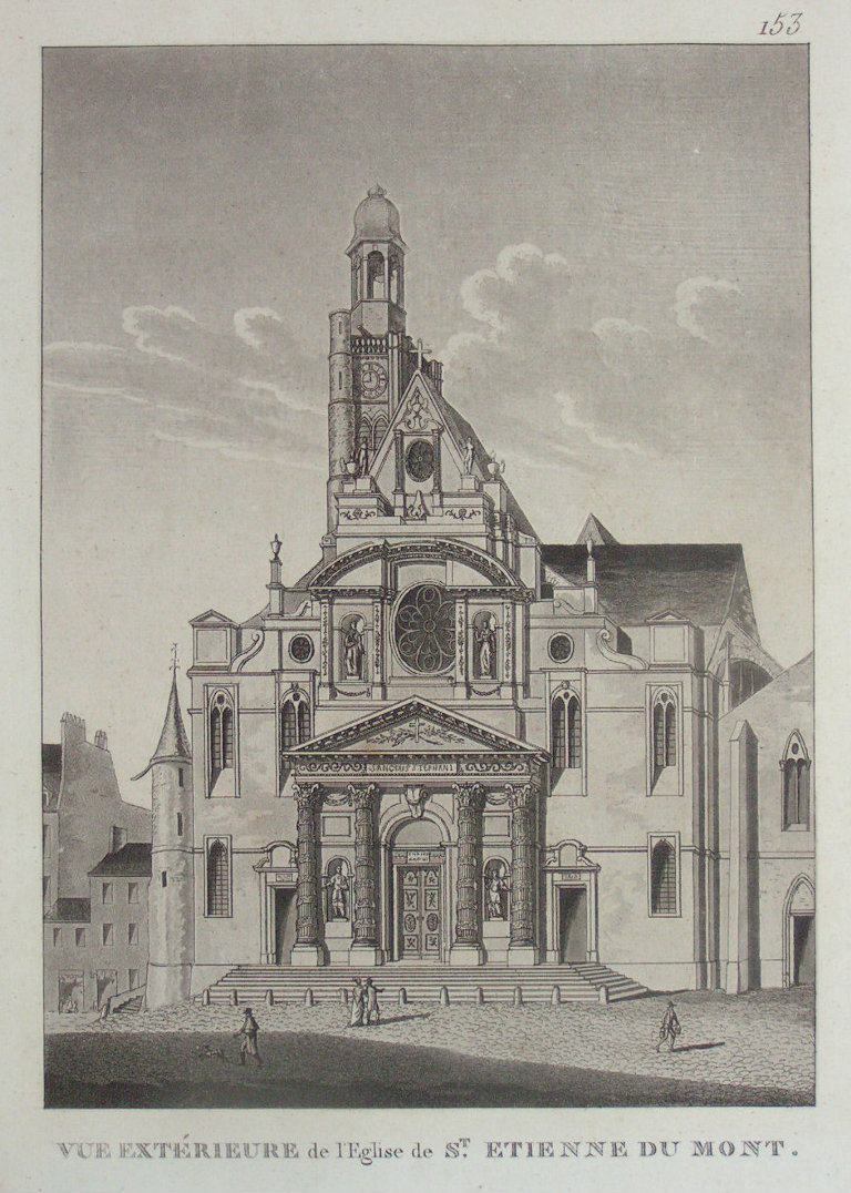 Aquatint - Vue Exterieure de l'Eglise de St. Etienne du Mont.