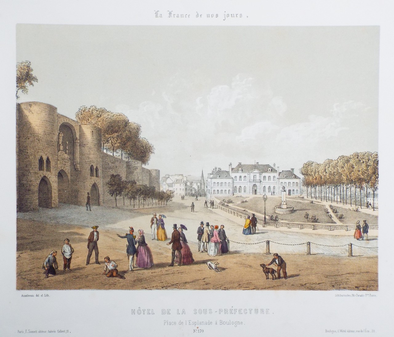 Lithograph - Hôtel de la Sous-Préfecture. Place de l'Esplanade a Boulogne. - 