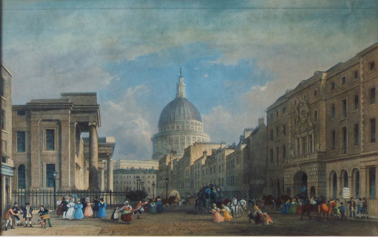 Print - The Post Office, St. Paul's Cathedral, and Bull & Mouth Inn. London in 1829. - Emblem