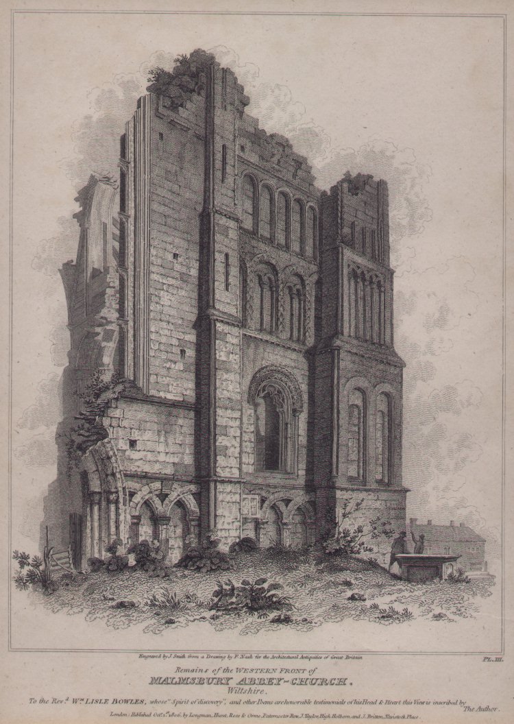 Print - Remains of the Western Front of Malmsbury Abbey Ch. - Smith