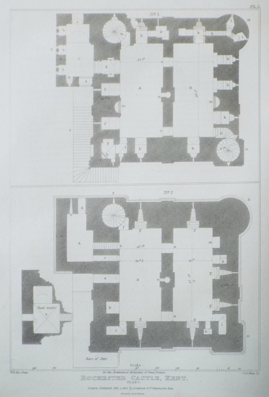 Print - Rochester Castle, Kent. Plans. - Le