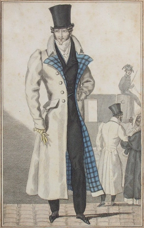Print - Untitled. Regency beau with top hat & long coat