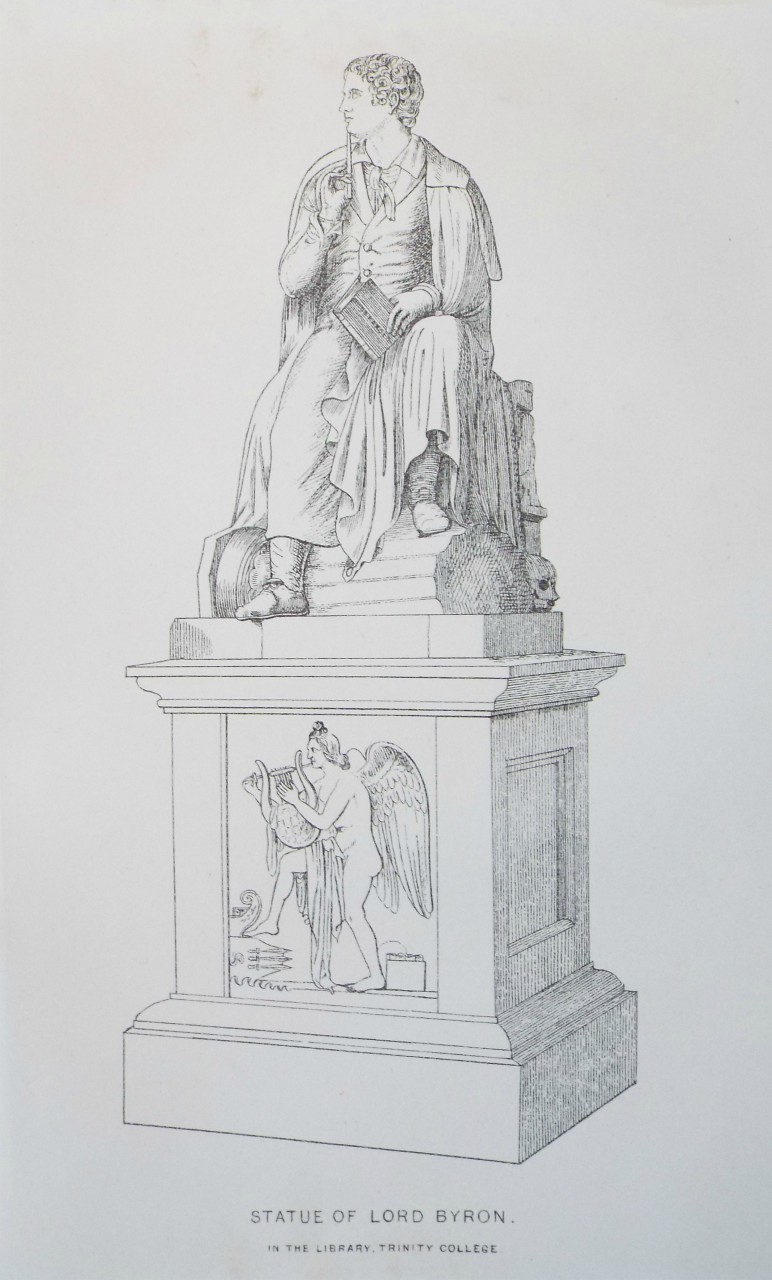 Lithograph - Statue of Lord Byron. In the Library, Trinity College.