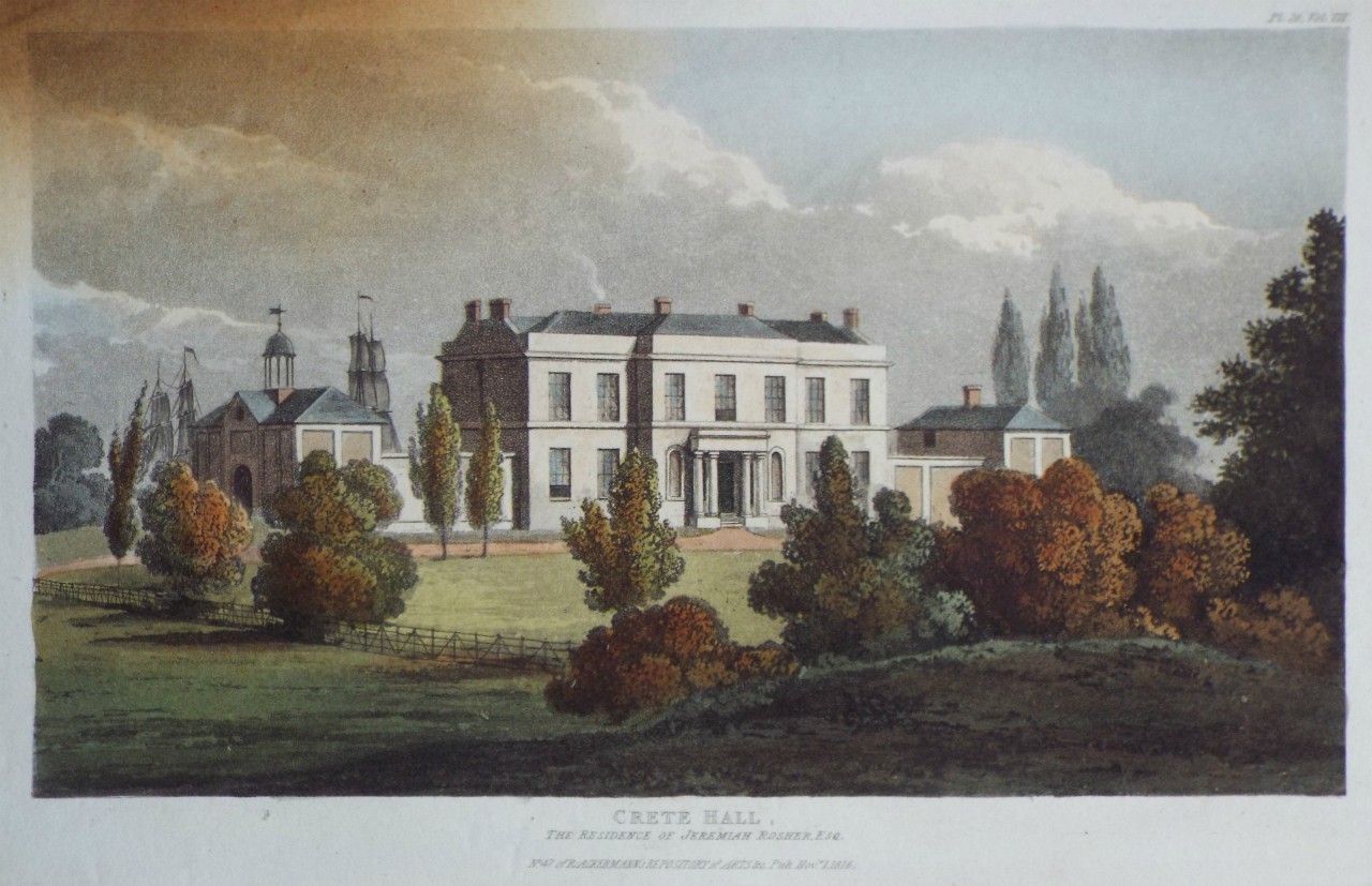 Aquatint - Crete Hall, the Residence of Jeremiah Rosher Esq.