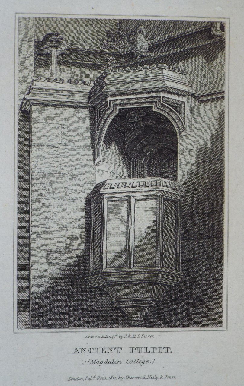 Print - Ancient Pulpit. (Magdalen College.) - Storer