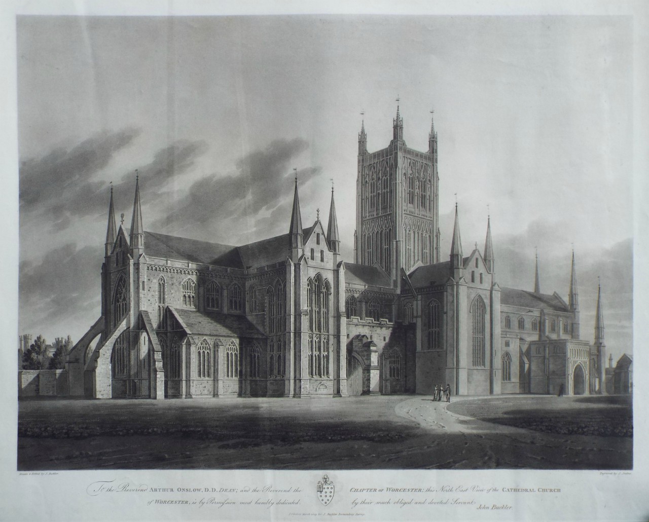 Aquatint - North East View of the Cathedral Church of Worcester - Jeakes