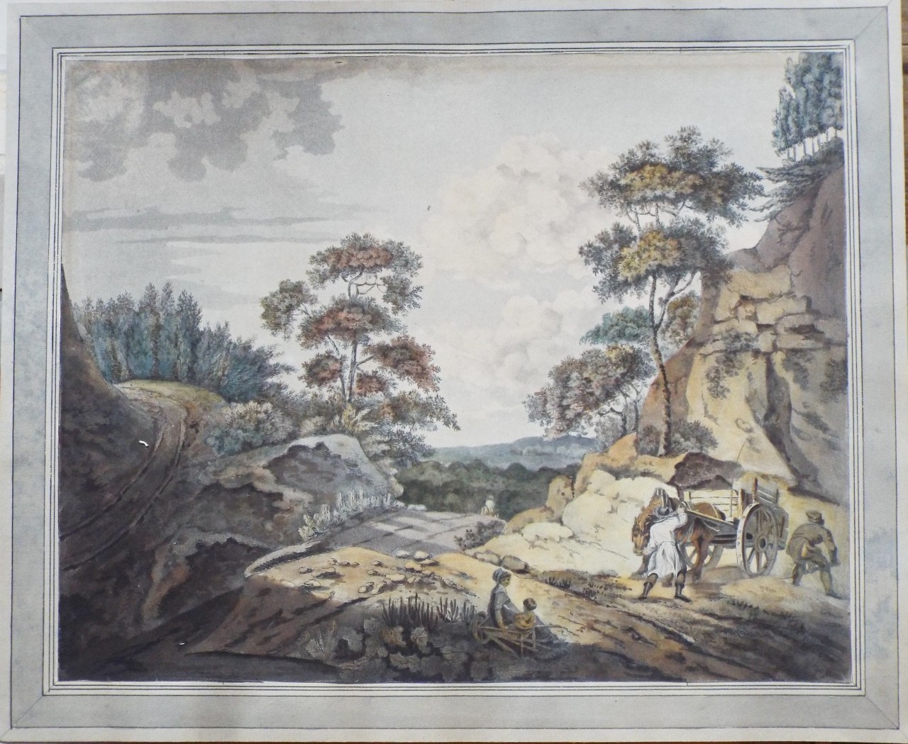 Aquatint - Mountainous landscape with horse cart