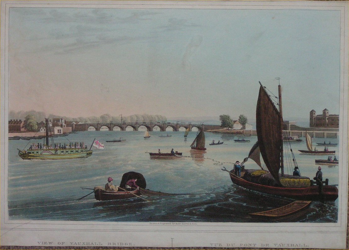 Aquatint - View of Vauxhall Bridge. Vue de Pont de Vauxhall - Havell