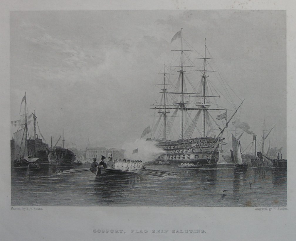 Print - Gosport, Flag Ship Saluting. - Finden