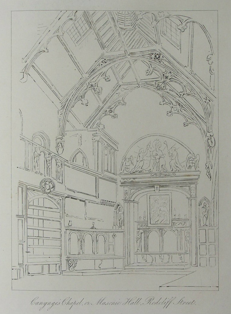 Etching - Canynge's Chapel or Masonic Hall, Redcliff Street. - Skelton