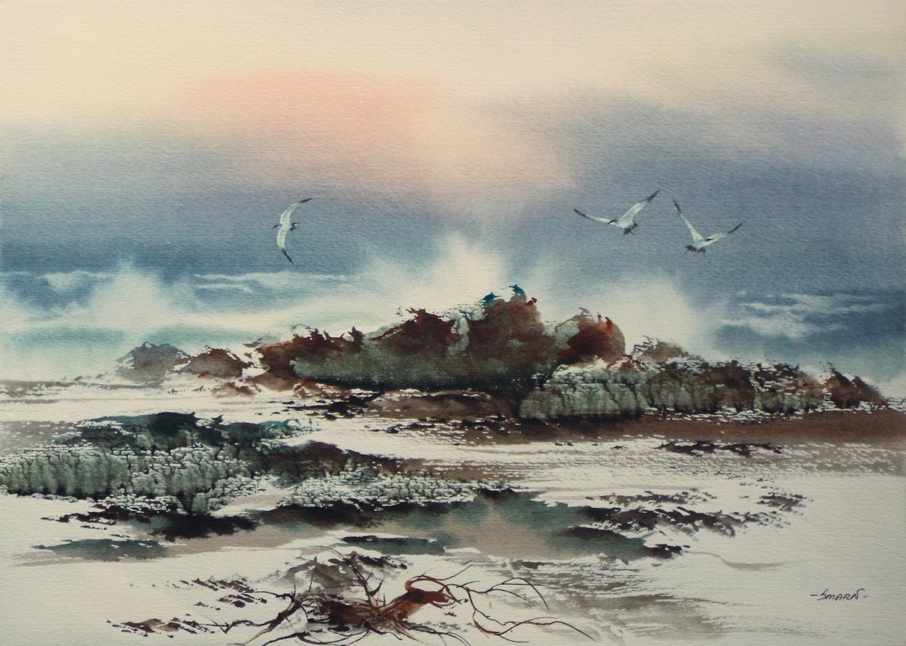 Watercolour - Oriental coastal landscape