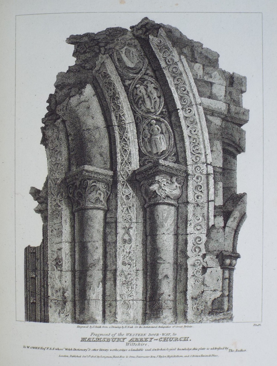 Print - Fragment of the Western Door-way, to Malmsbury Abbey-Church, Wiltshire. - Smith