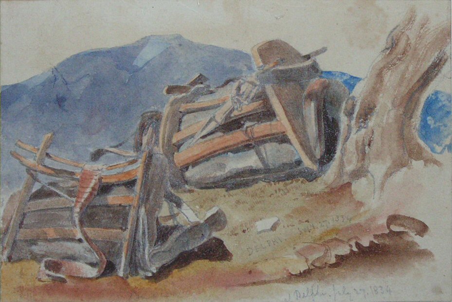 Watercolour - Delphi 27 July 1834 (Two Mule Saddles)
