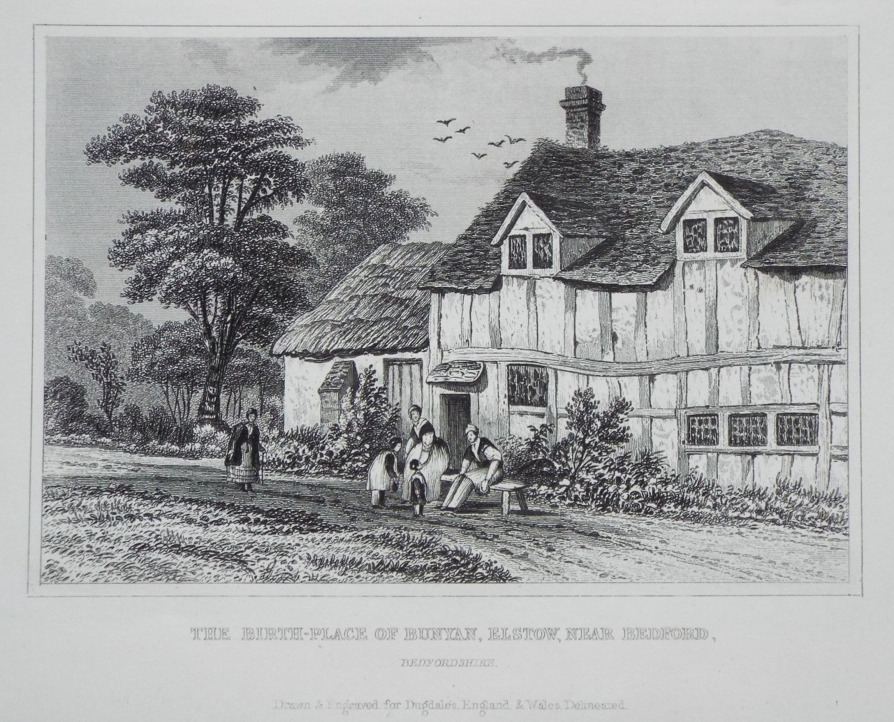 Print - The Birth-place of Bunyan, Elstow, near Bedford. Bedfordshire.